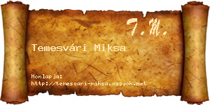 Temesvári Miksa névjegykártya